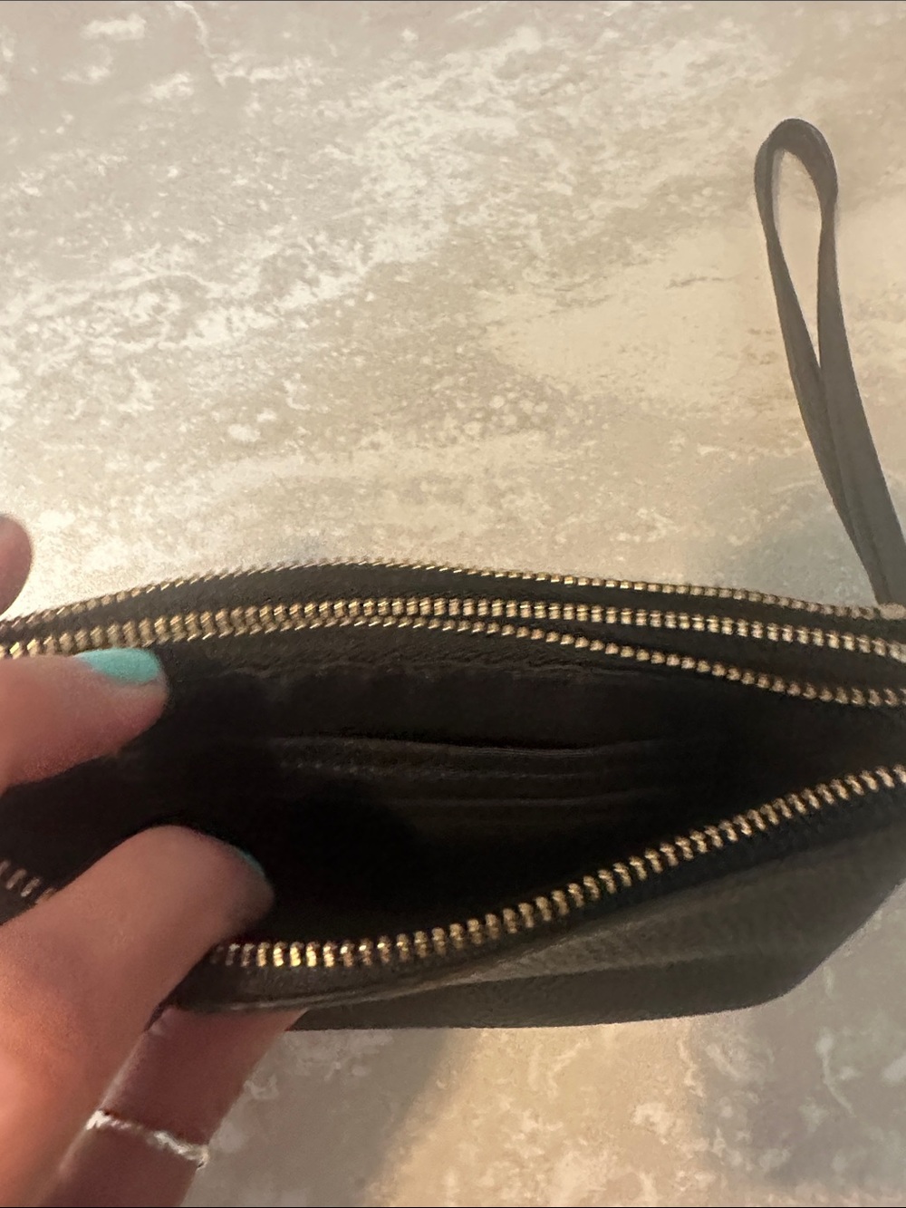 Coach Black Pebbled Leather Zip Wristlet with Gold Logo and hardware - Picture 3 of 5
